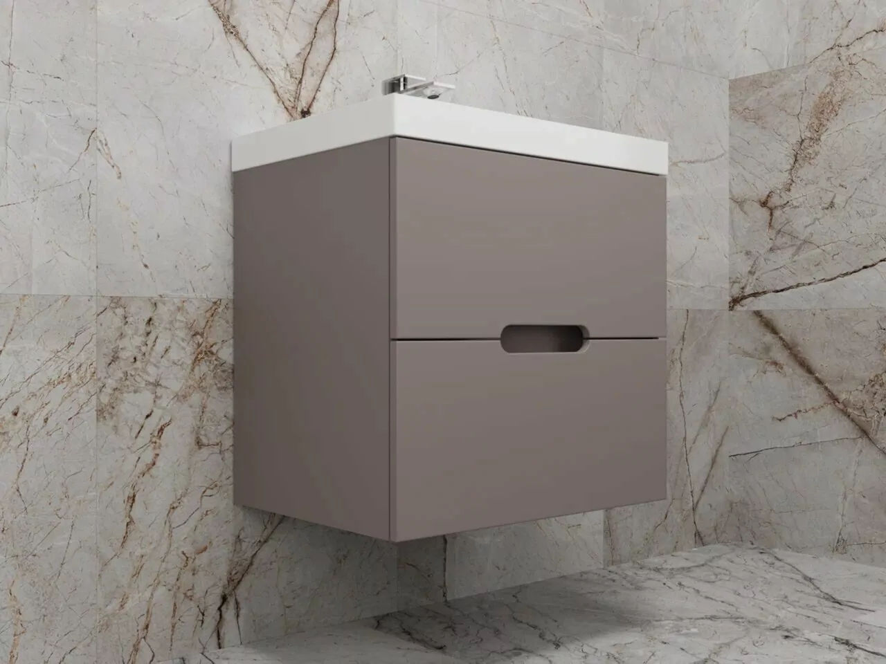 Тумба подвесная Style Line Матис 60 с раковиной ASTI 60 белый (2 ящика), тауп темный