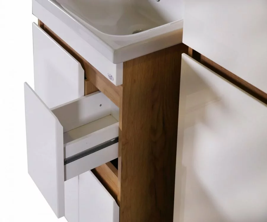 Тумба с раковиной Асб-мебель Марко 60-2.1 напольная, 1 дверь, 2 ящика, белый/дуб золотой