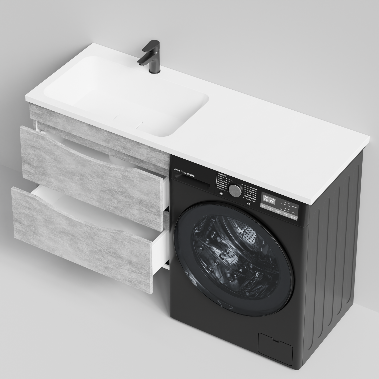 Тумба Vod-ok 68 с раковиной Смайл 130 подвесная, под стиральную машину, левая, Горный камень