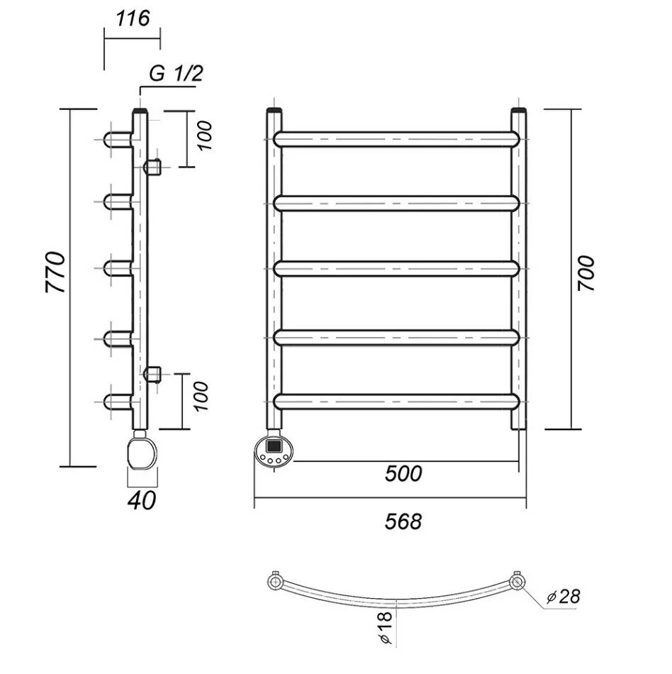 Полотенцесушитель электрический Domoterm Калипсо П5 500х700 АБР EL левый, античная бронза