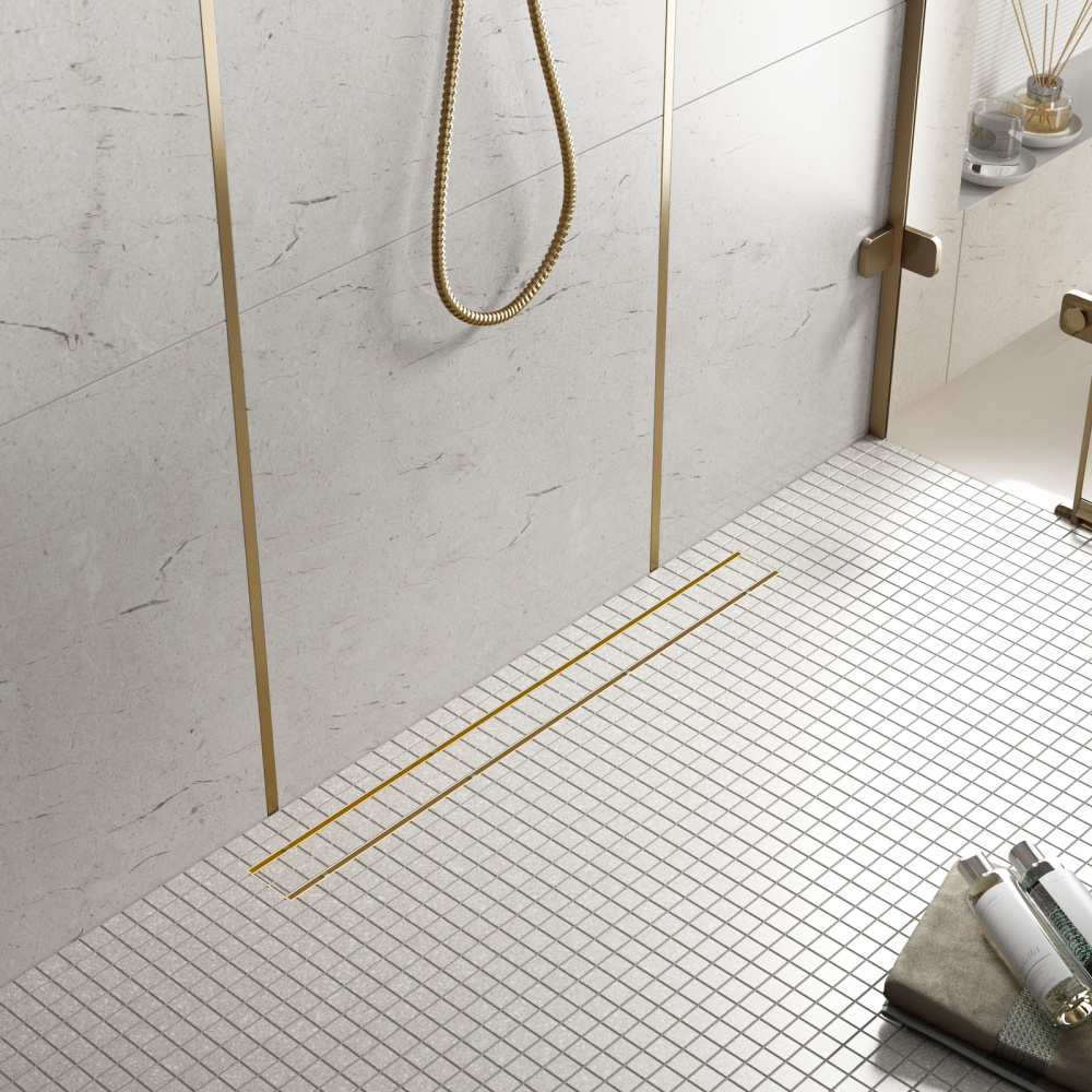 Душевой лоток TIMO Drain System 700 с двусторонней панелью "plate" под плитку, Золото матовое от магазина Vanna-Vanna.ru!