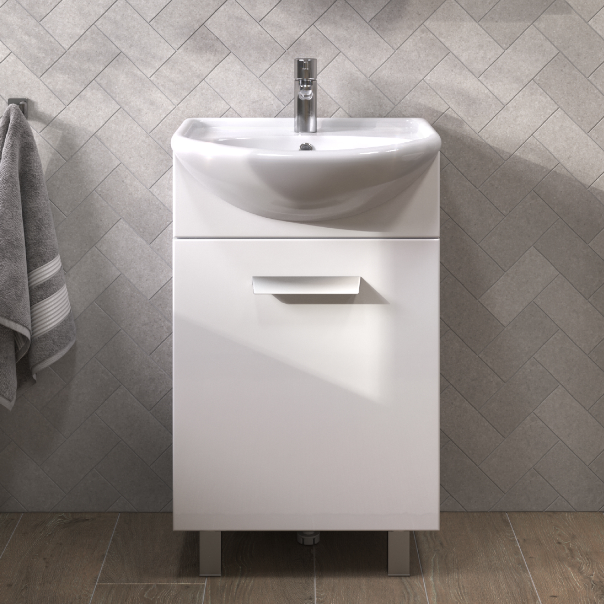 Тумба напольная Vigo Hoska 50 с раковиной Уют 50, 1 дверь, белый