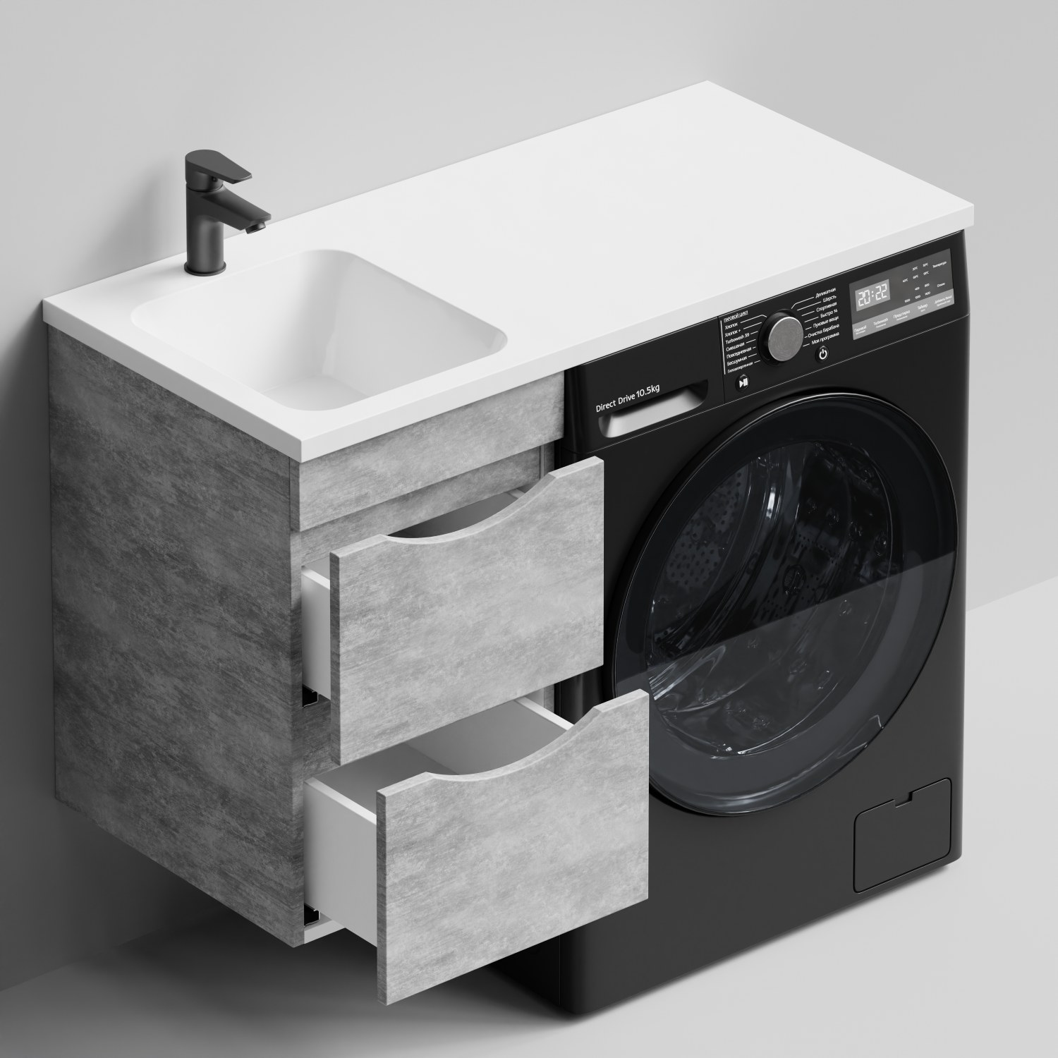 Тумба Vod-ok 38 с раковиной Смайл 100 подвесная, под стиральную машину, левая, Горный камень