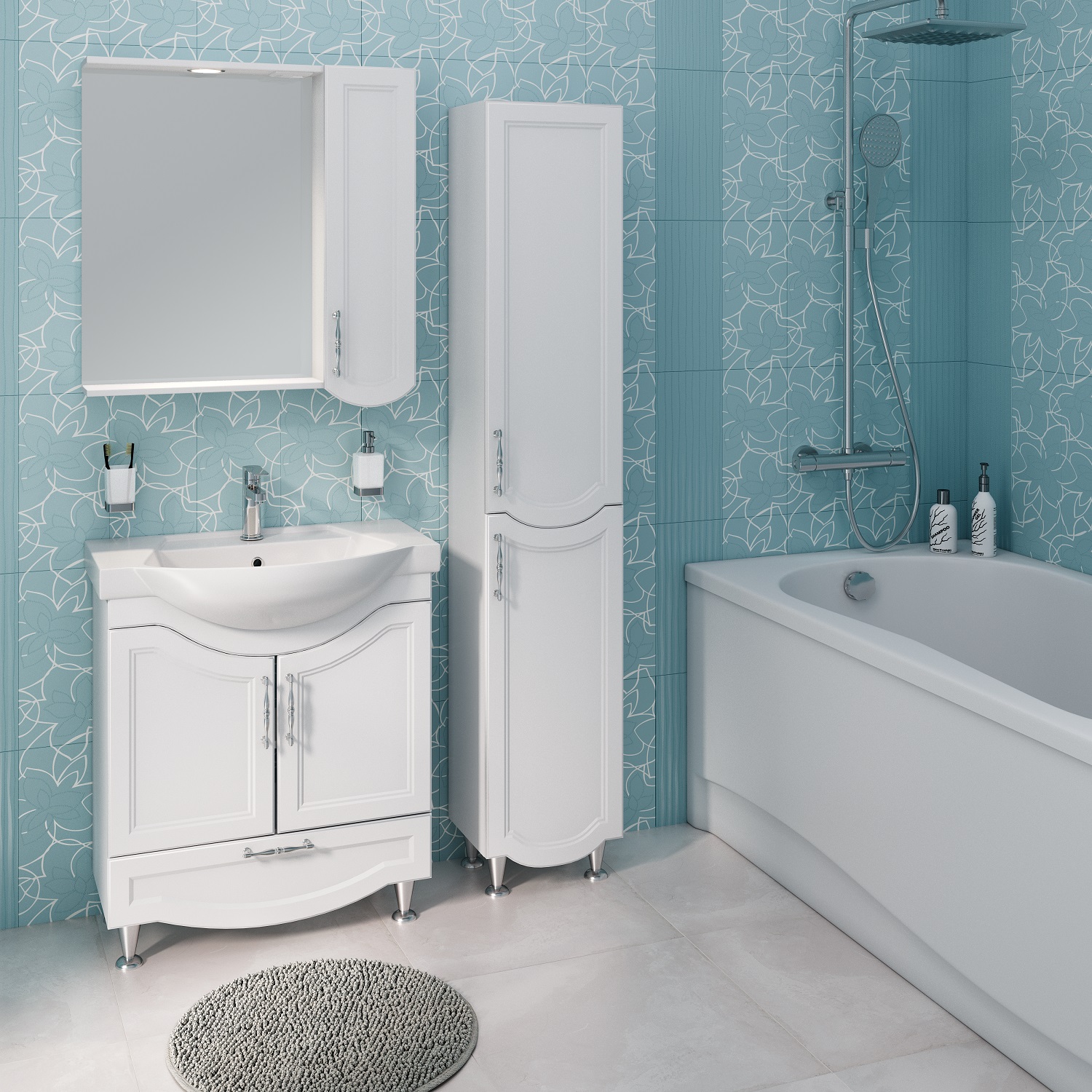 Тумба напольная Runo Неаполь 75 с раковиной Элеганс 75, белый