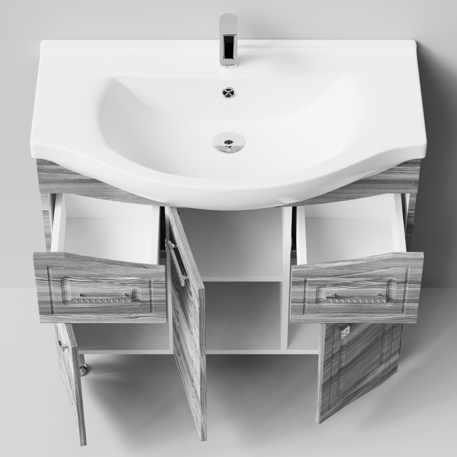 Тумба с раковиной Адам 90 напольная, Лиственница структурная контрастно-серая, петли слева