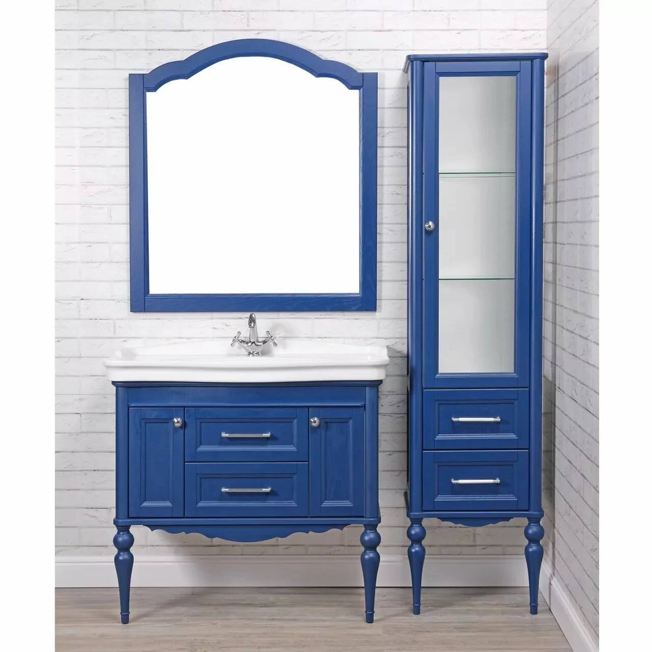 Тумба напольная ValenHouse Эстетика 100 с раковиной Antik 100, синий, хром