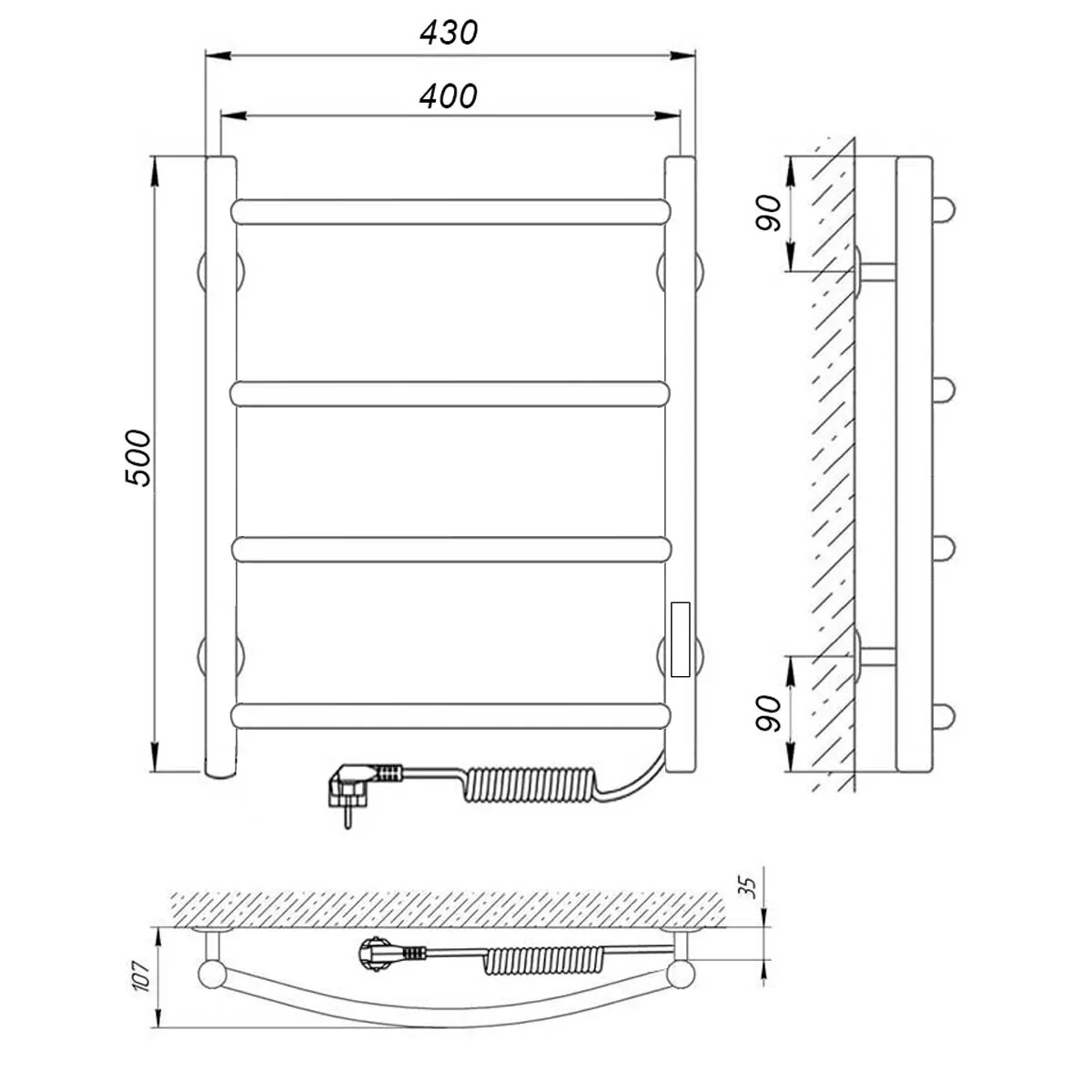 Полотенцесушитель электрический Laris Классик П4 400х500 с терморегулятором, правый, хром