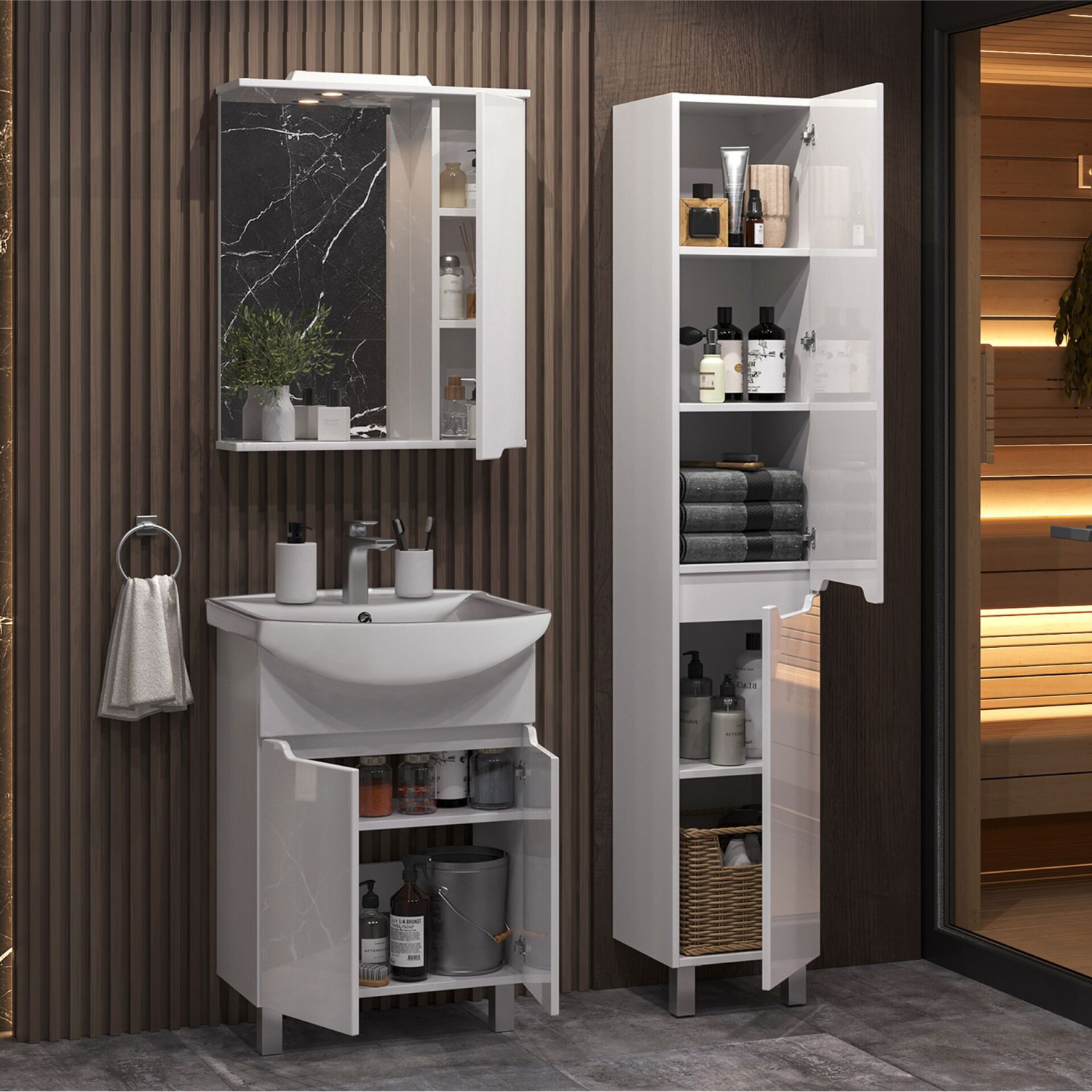 Тумба напольная SanStar Лайн 60 с раковиной Грация белая