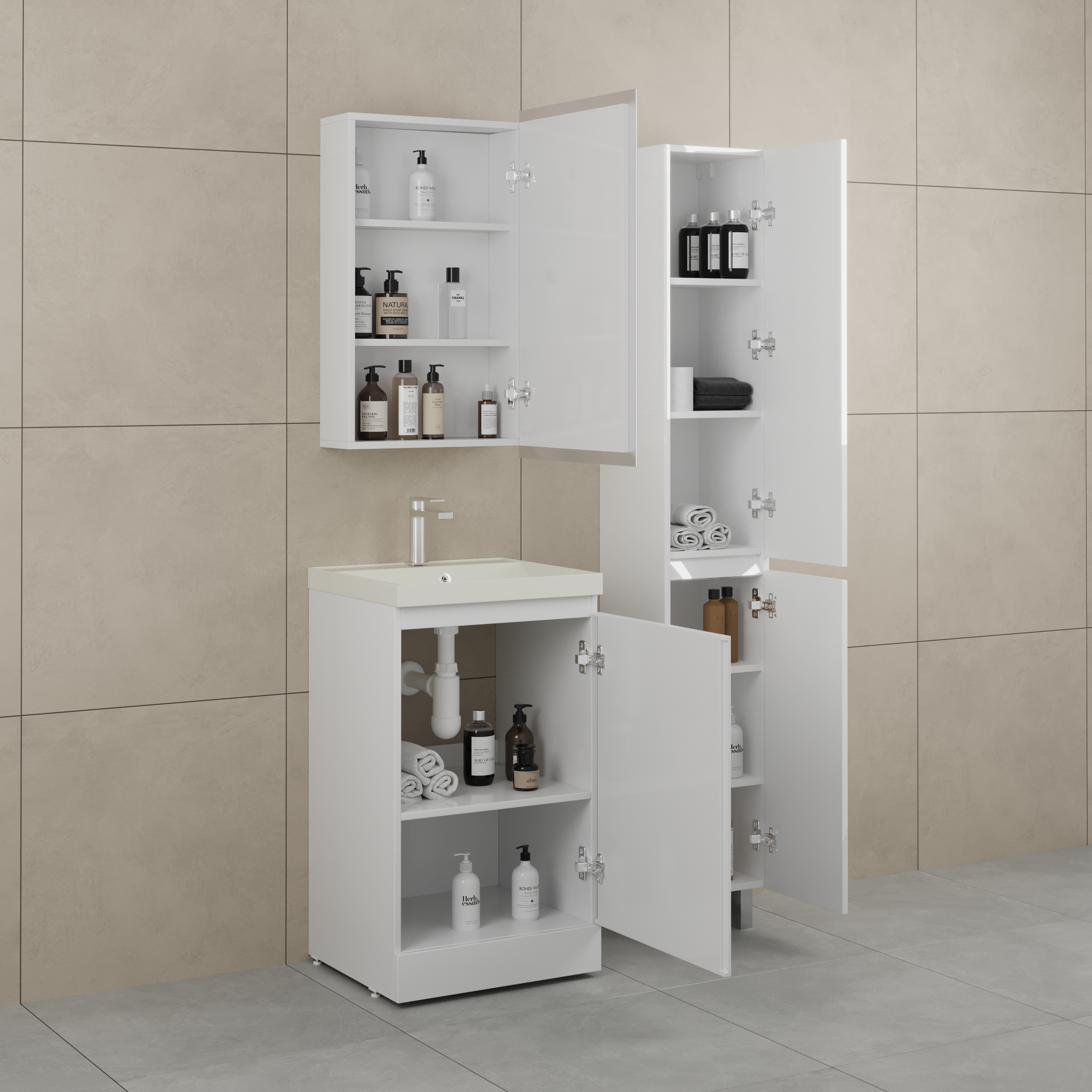 Тумба напольная Style Line Батлер 50 с раковиной Asti 50 жасмин, антискрейтч белый глянец