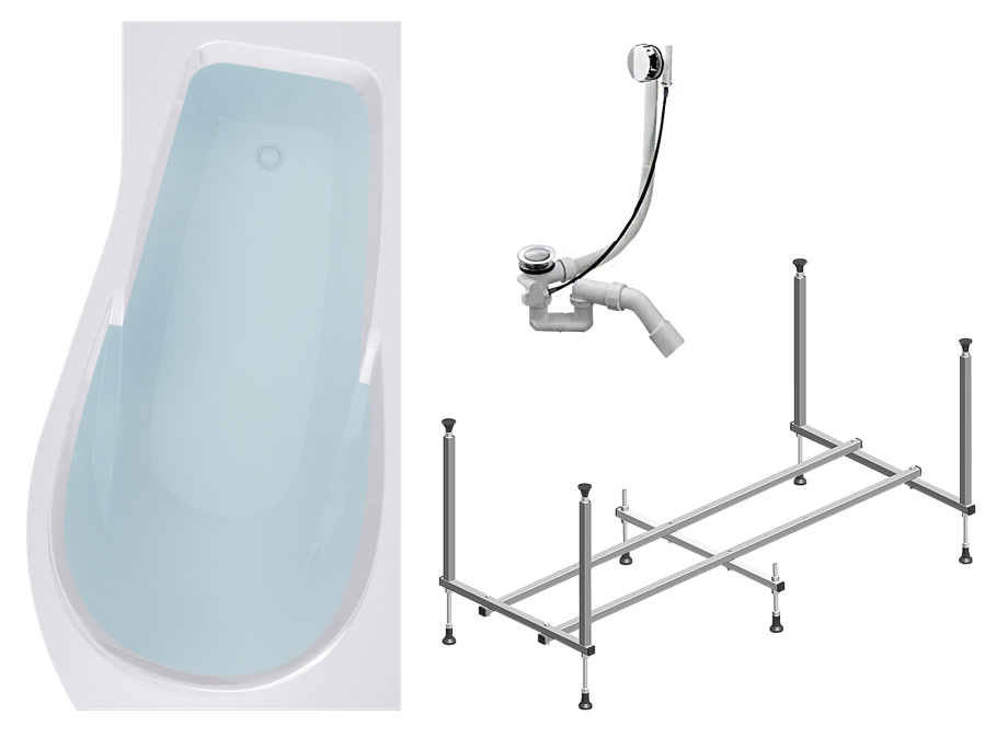 Комплект (3в1) Акриловая ванна TIMO VINO1590R 150*90*66+Каркас + Слив-перелив