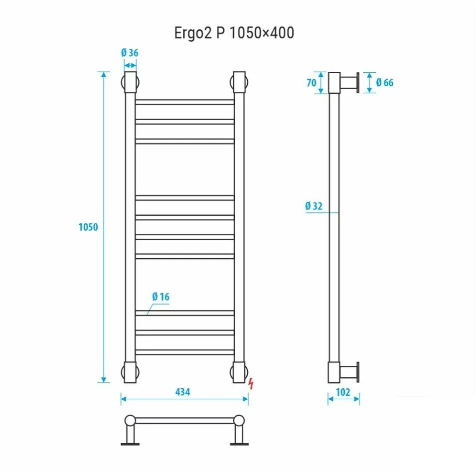 Полотенцесушитель электрический Energy Ergo2 P 1050x400 прямой, белый матовый