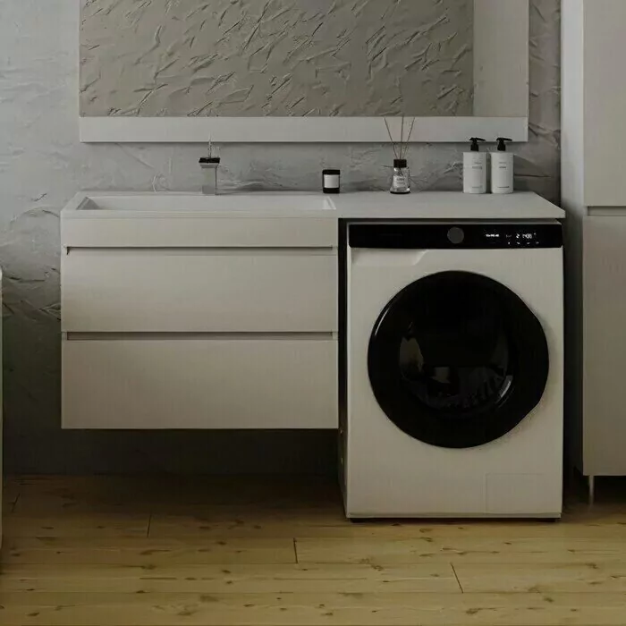 Тумба подвесная Style Line Даллас 140 Люкс Plus Эмаль с раковиной Даллас 140 под стиральную машину, два ящика, левая, белая