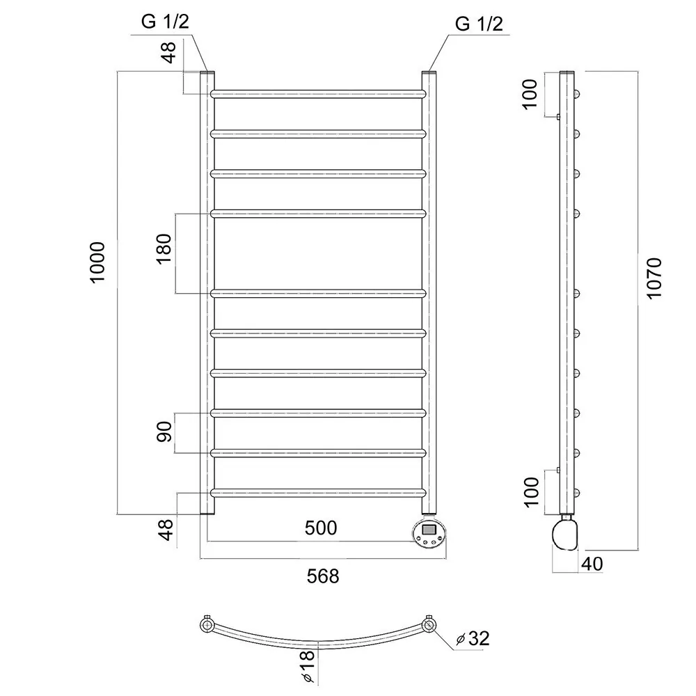 Полотенцесушитель электрический Domoterm Калипсо П10 500X1000 ER правый, хром