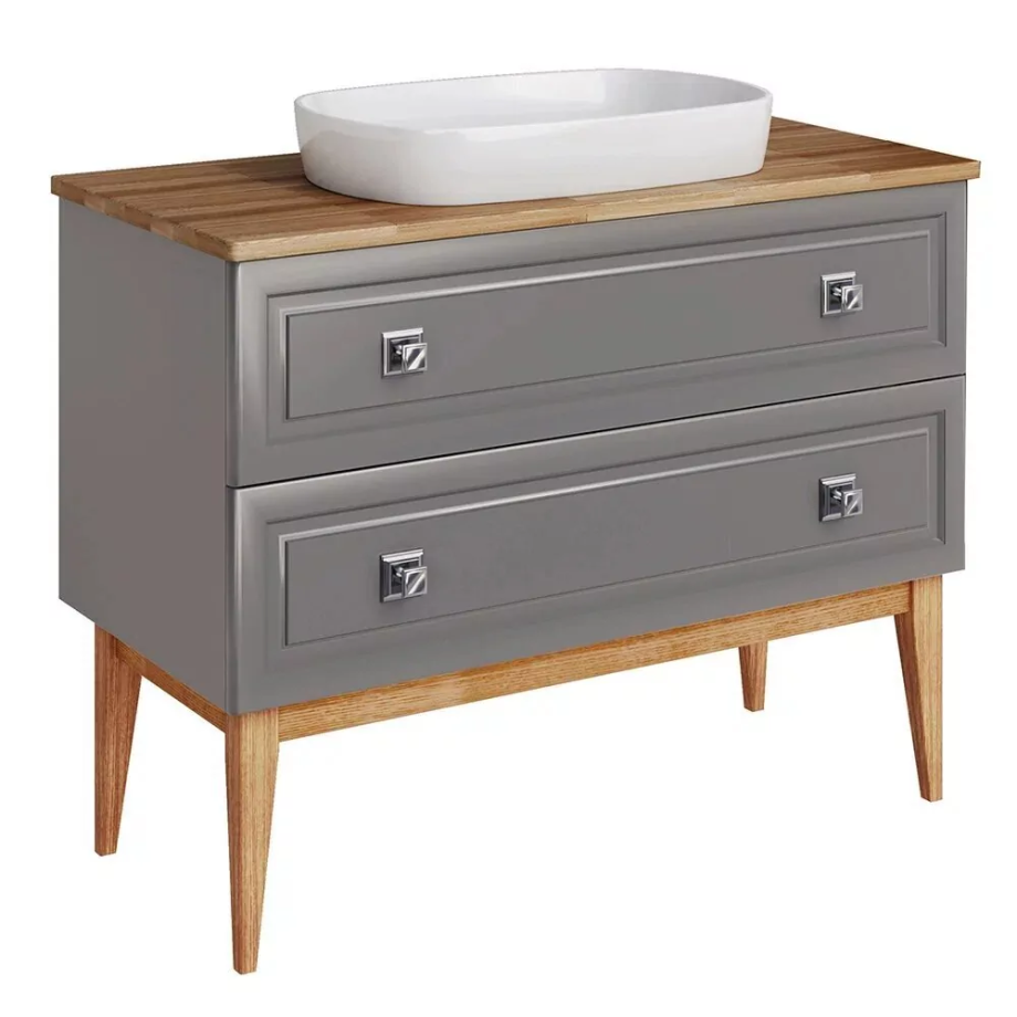 Тумба напольная Asb-Woodline Каталина 100 с раковиной Купер 56, серый
