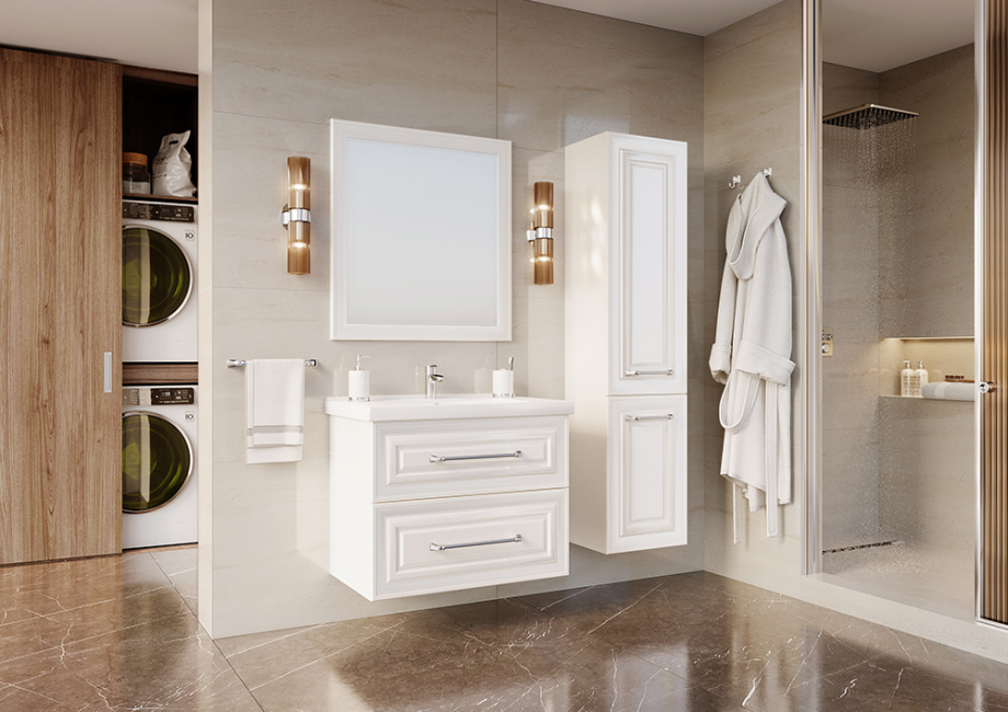 Мебель для ванной ASB Woodline Валенца 80 комплект, подвесной, белый, хром