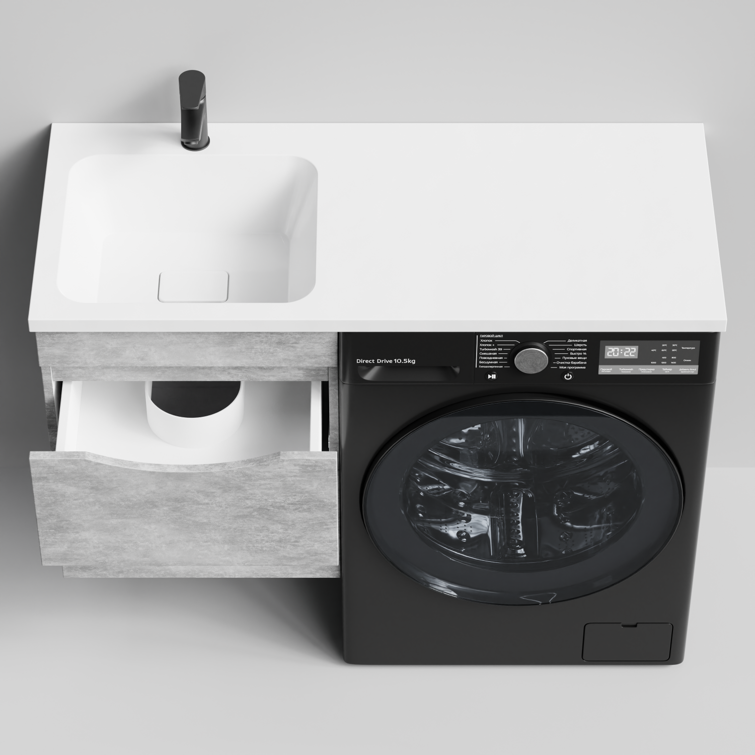 Тумба Vod-ok 48 с раковиной Смайл 110 подвесная, под стиральную машину, левая, Горный камень