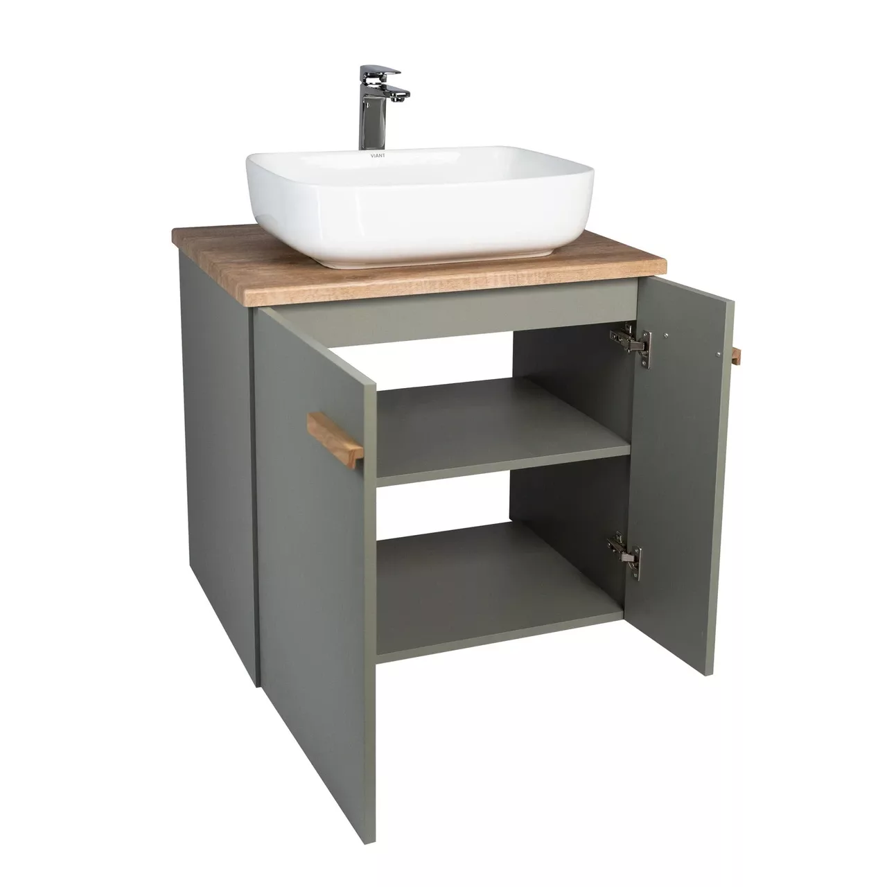 Тумба подвесная Viant Мюнхен 60 с раковиной Moduo 50, хаки