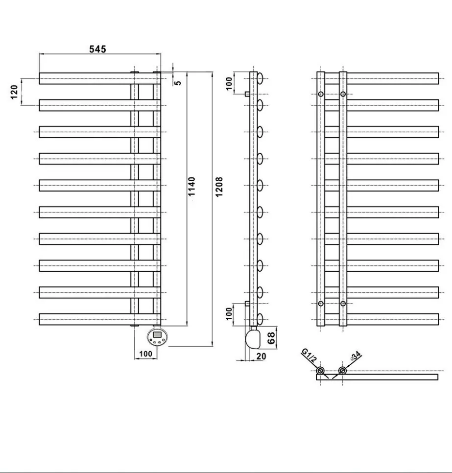 Полотенцесушитель электрический Domoterm Гамма П10 500х1140 ER правый, черный матовый