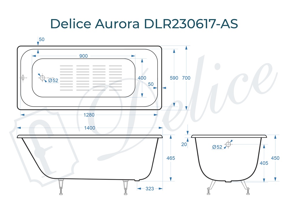 Ванна чугунная Delice Aurora 140х70 DLR230617-AS с антискользящим покрытием