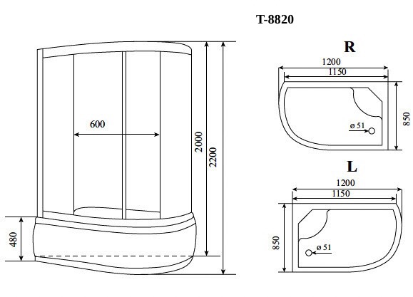 Душевая кабина Timo Comfort T-8820R Fabric Glass 120*85*220+турецкая баня хамам