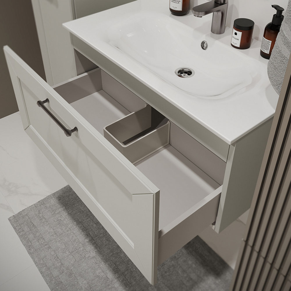 Тумба с раковиной подвесная (80 см) Terminus Victoria VIC10801900301O, белый, ручки черный