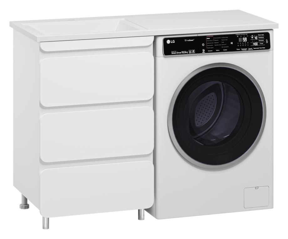 Тумба напольная Misty Чегет 55 под стиральную машину, с раковиной Эстет Даллас 120 L, белый
