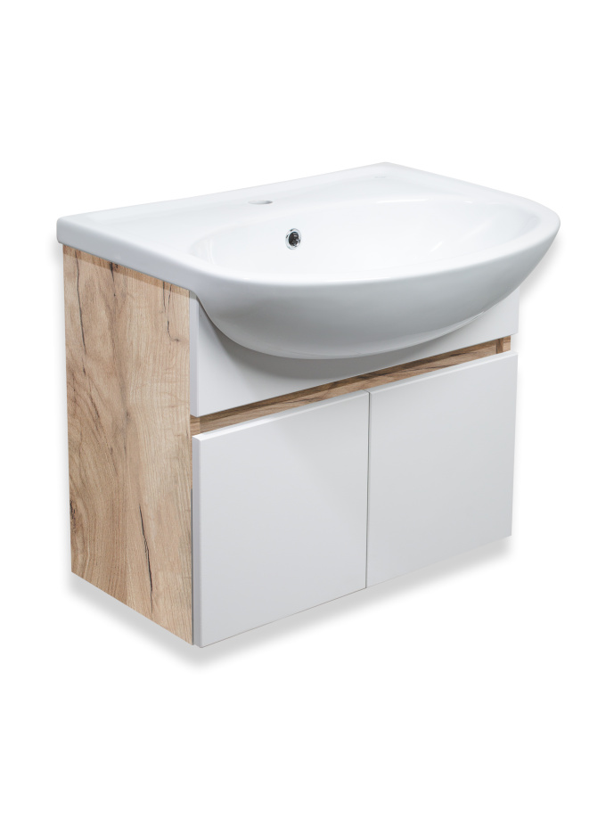 Тумба подвесная Runo Лада 60 белый/крафтовый дуб с раковиной Уют 60