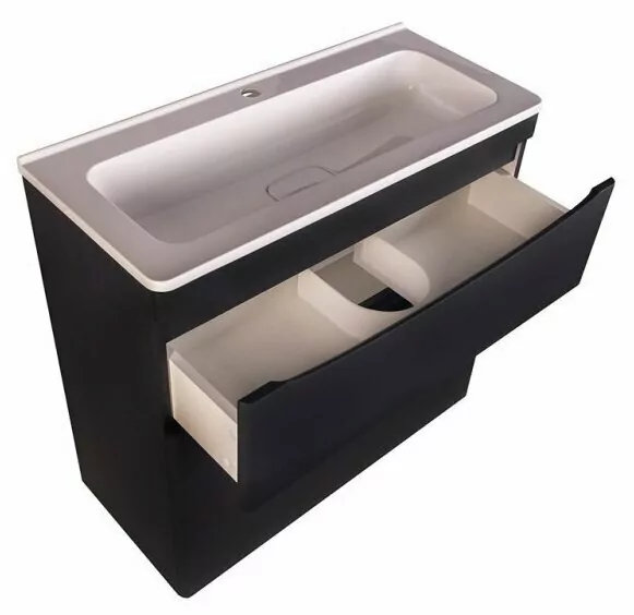 Тумба с раковиной Style Line Бергамо мини 90 Люкс, напольная, антискрейч, черный матовый