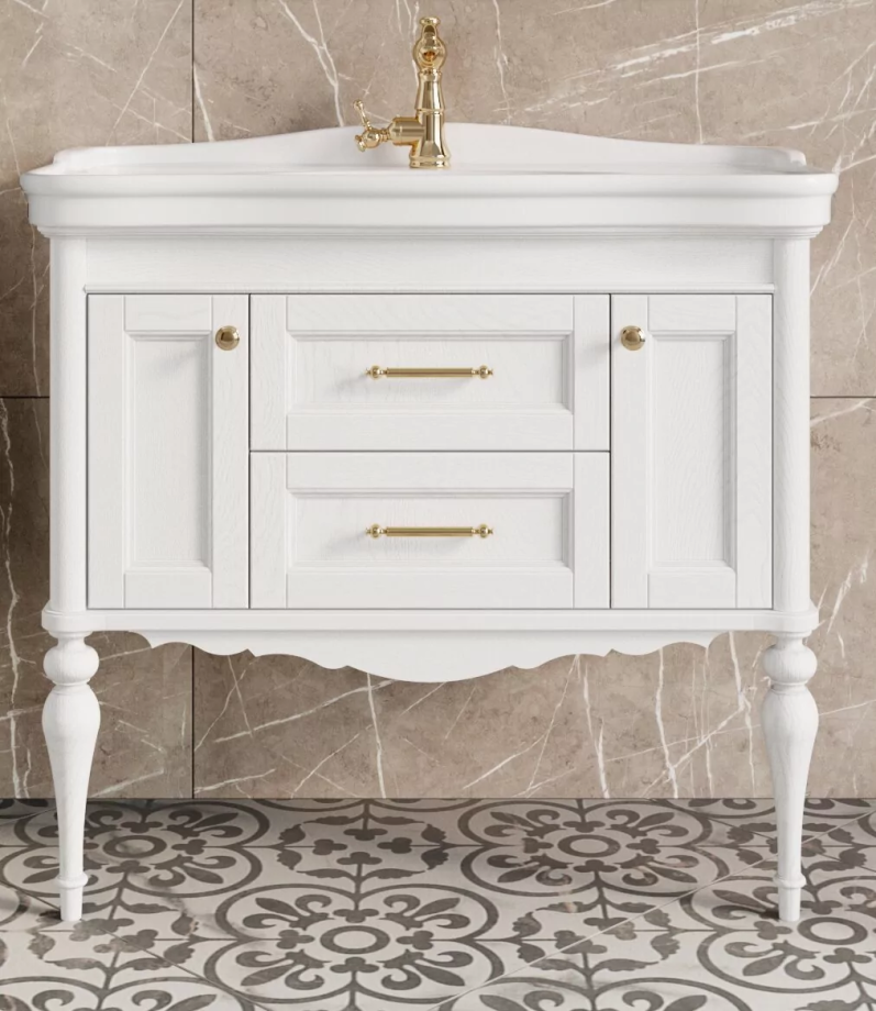 Тумба напольная ValenHouse Эстетика 100 с раковиной Antik 100, белый, золото