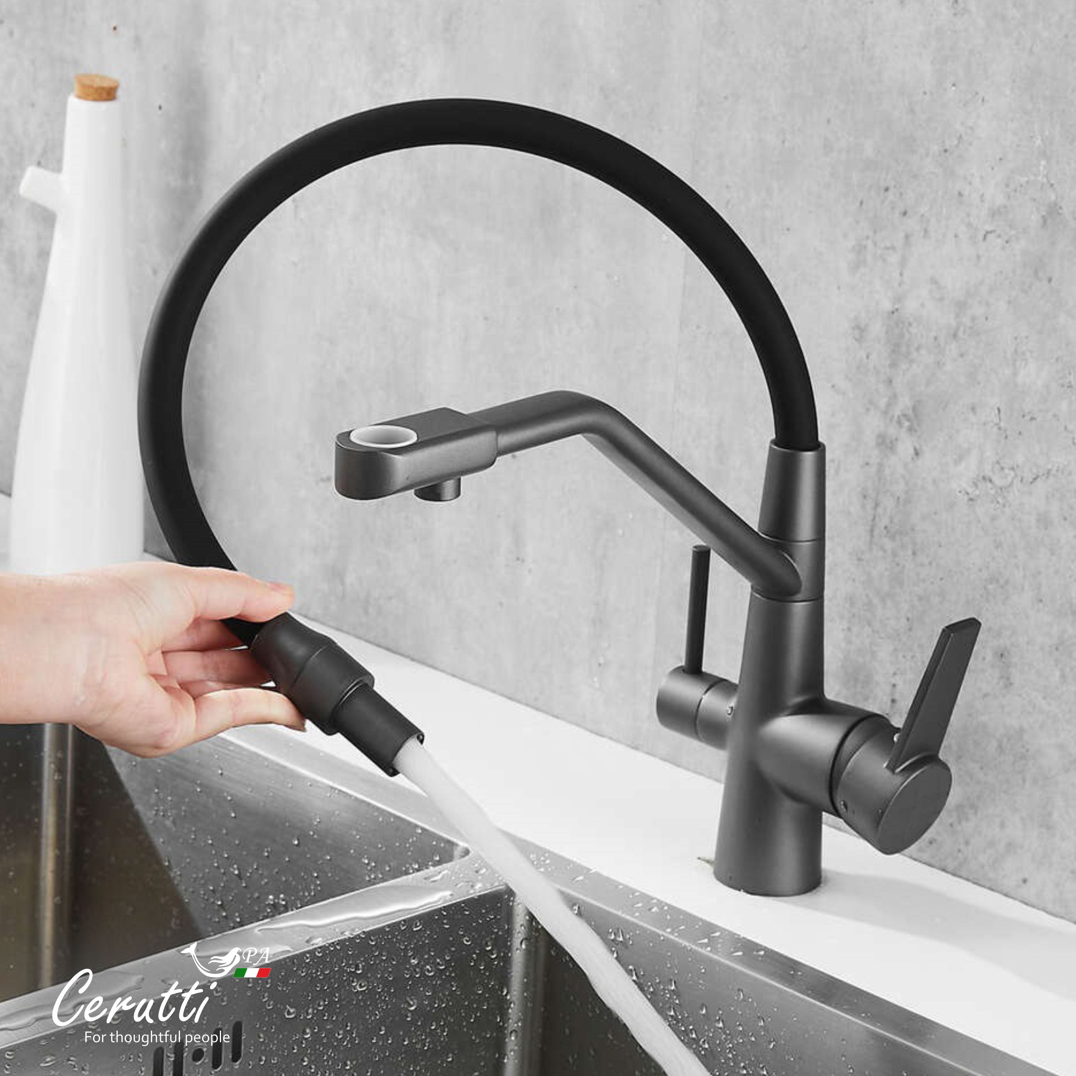 Cмеситель для кухни Ceruttispa Эльзе GR (ELSE GR) из нержавеющей стали, цвет серый матовый
