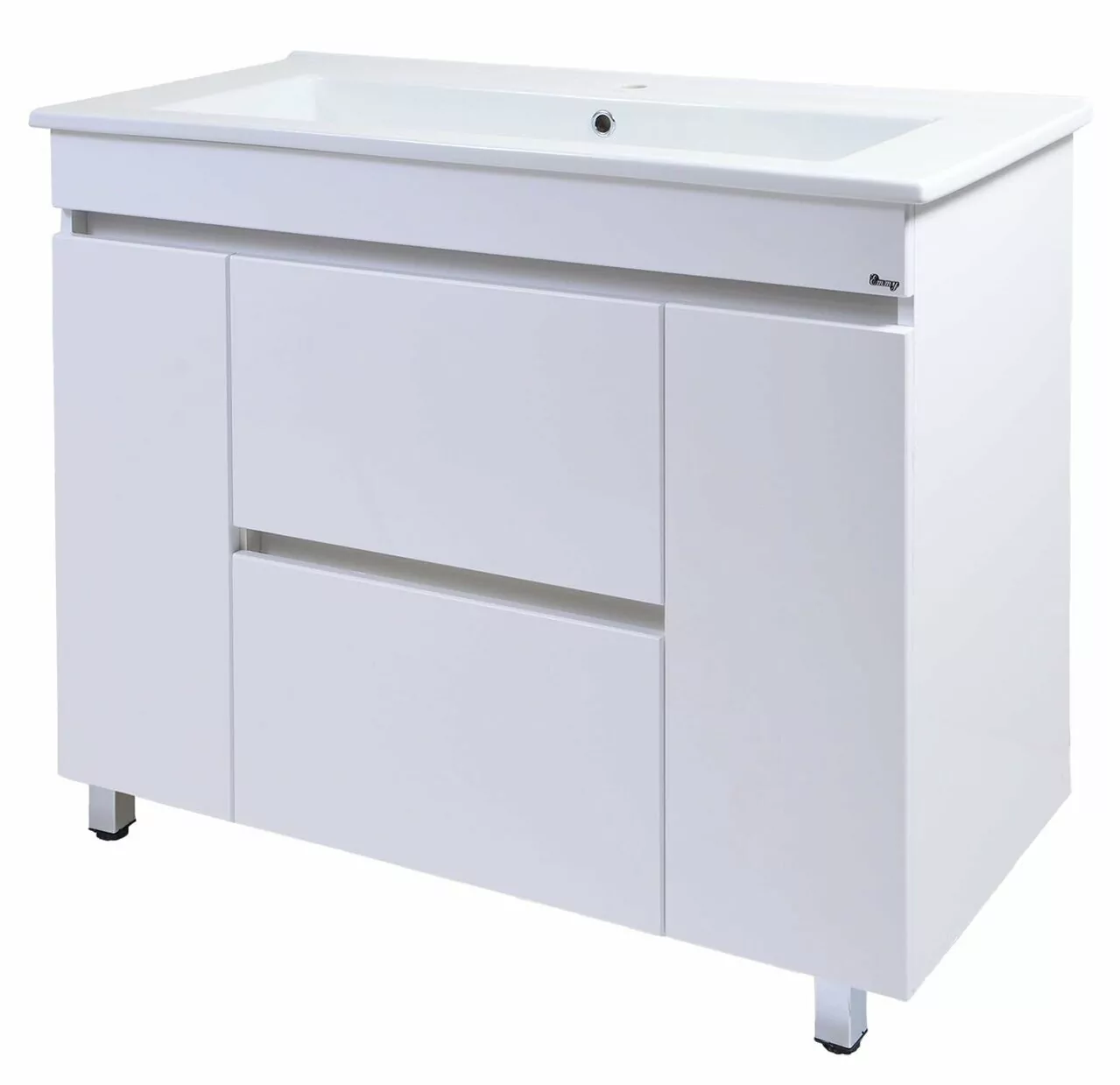 Тумба Emmy Джерси с раковиной Оскар 105 напольная, 2 ящика, 2 двери, белая