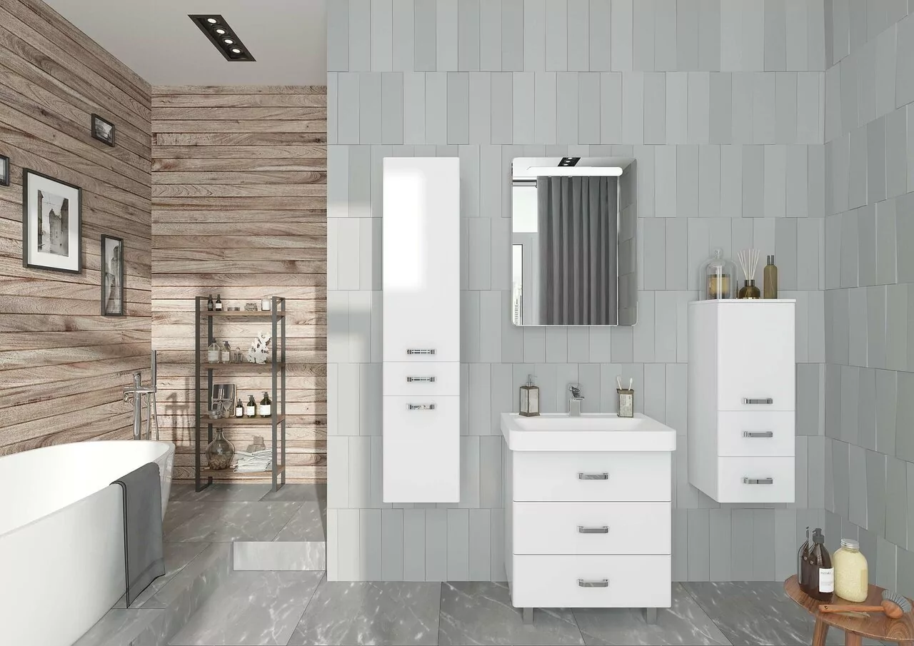 Пенал подвесной Aquaton Америна 34 L/R с корзиной, белый