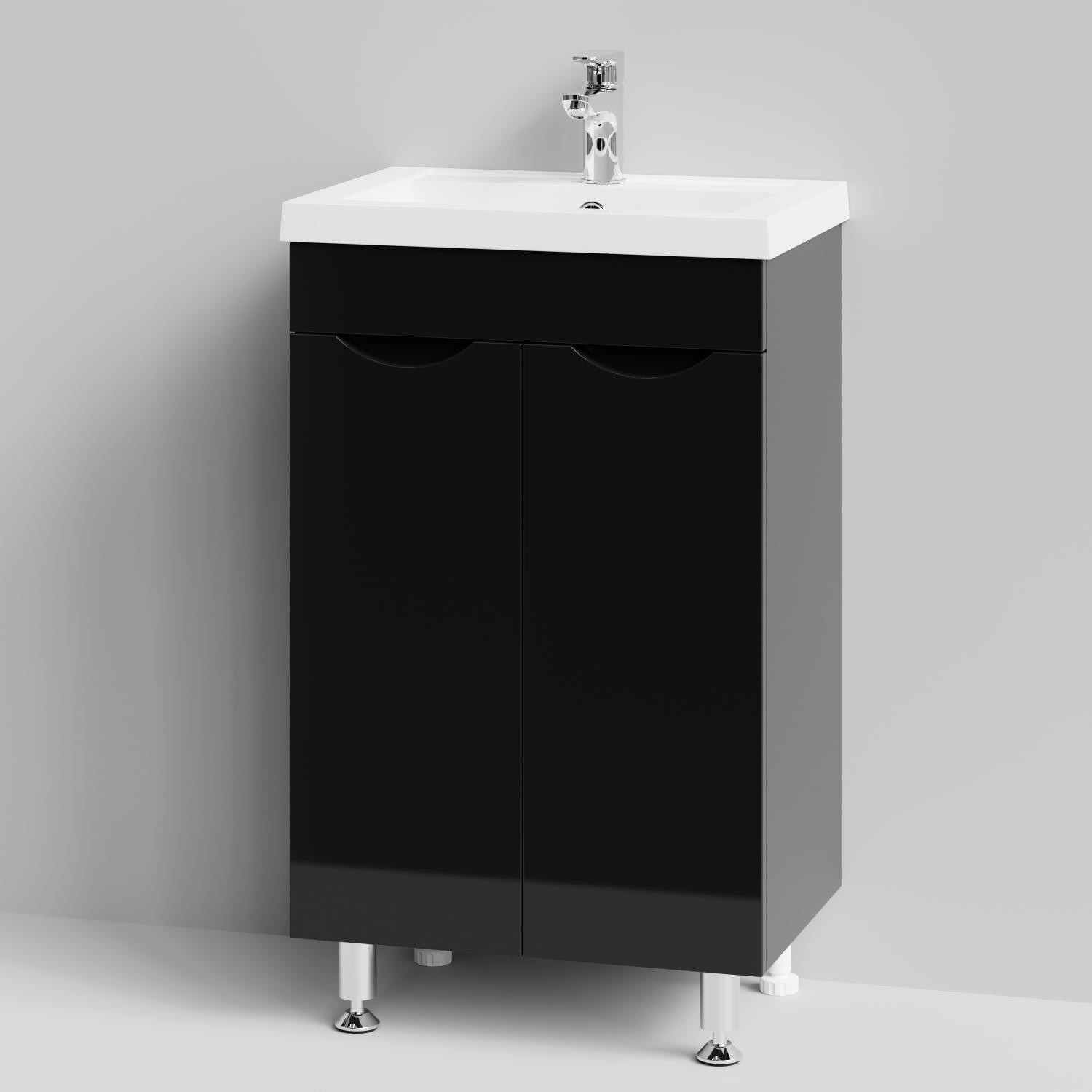 Тумба с раковиной Vod-ok Смайл 50 напольная, черный глянец
