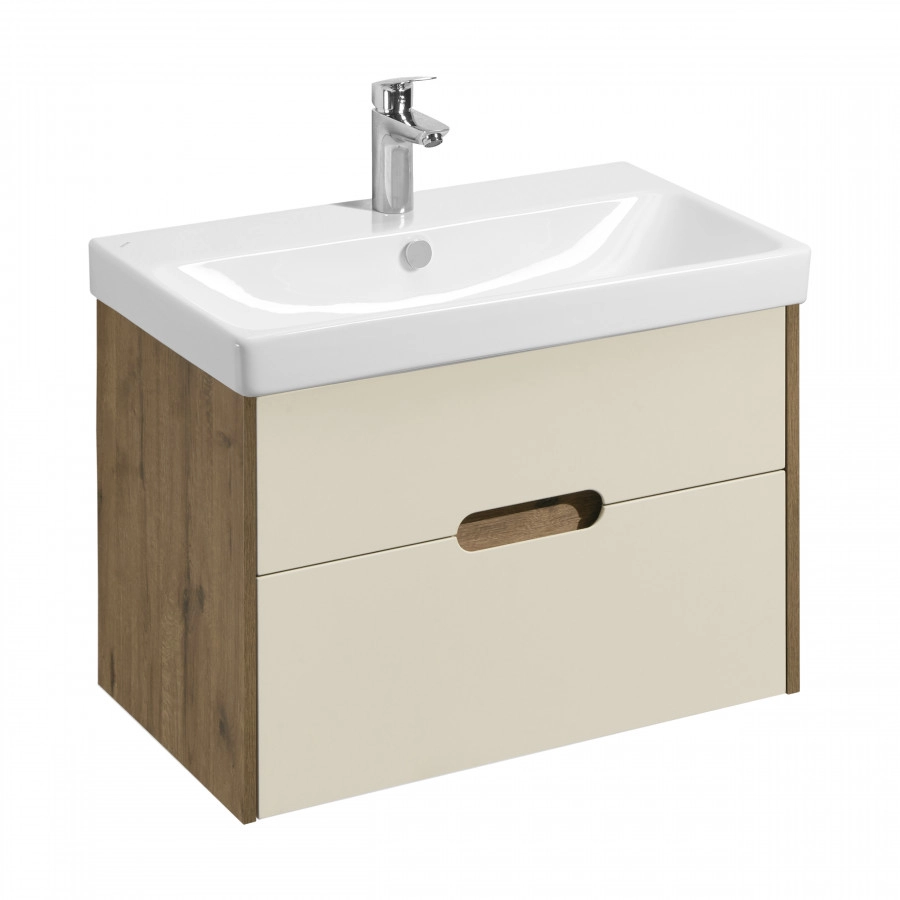 Тумба Aquaton Оливия 80 с раковиной Адриана 80 подвесная, 2 ящика, бежевый, дуб велл