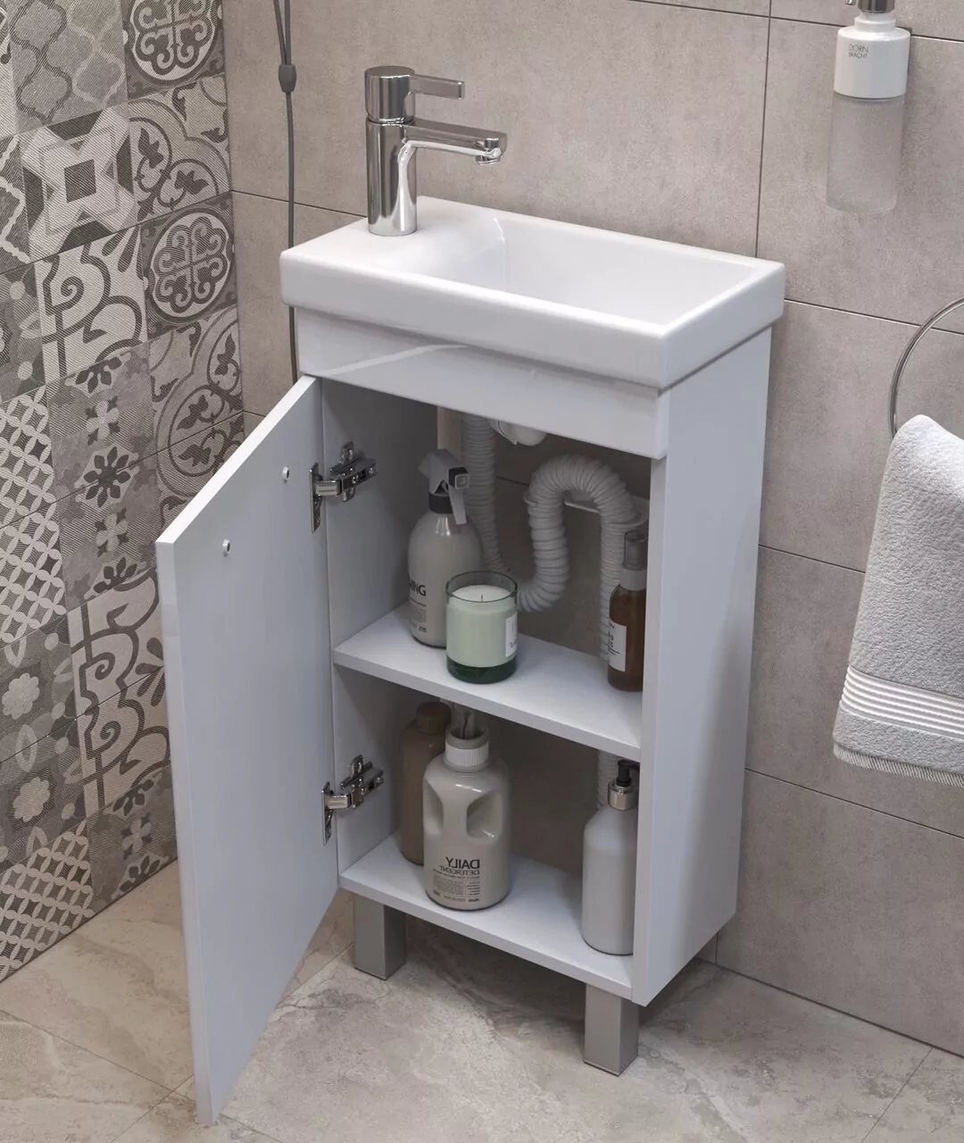 Тумба напольная Vigo Plaza 40 с раковиной Миранда 40, 1 дверь, белый