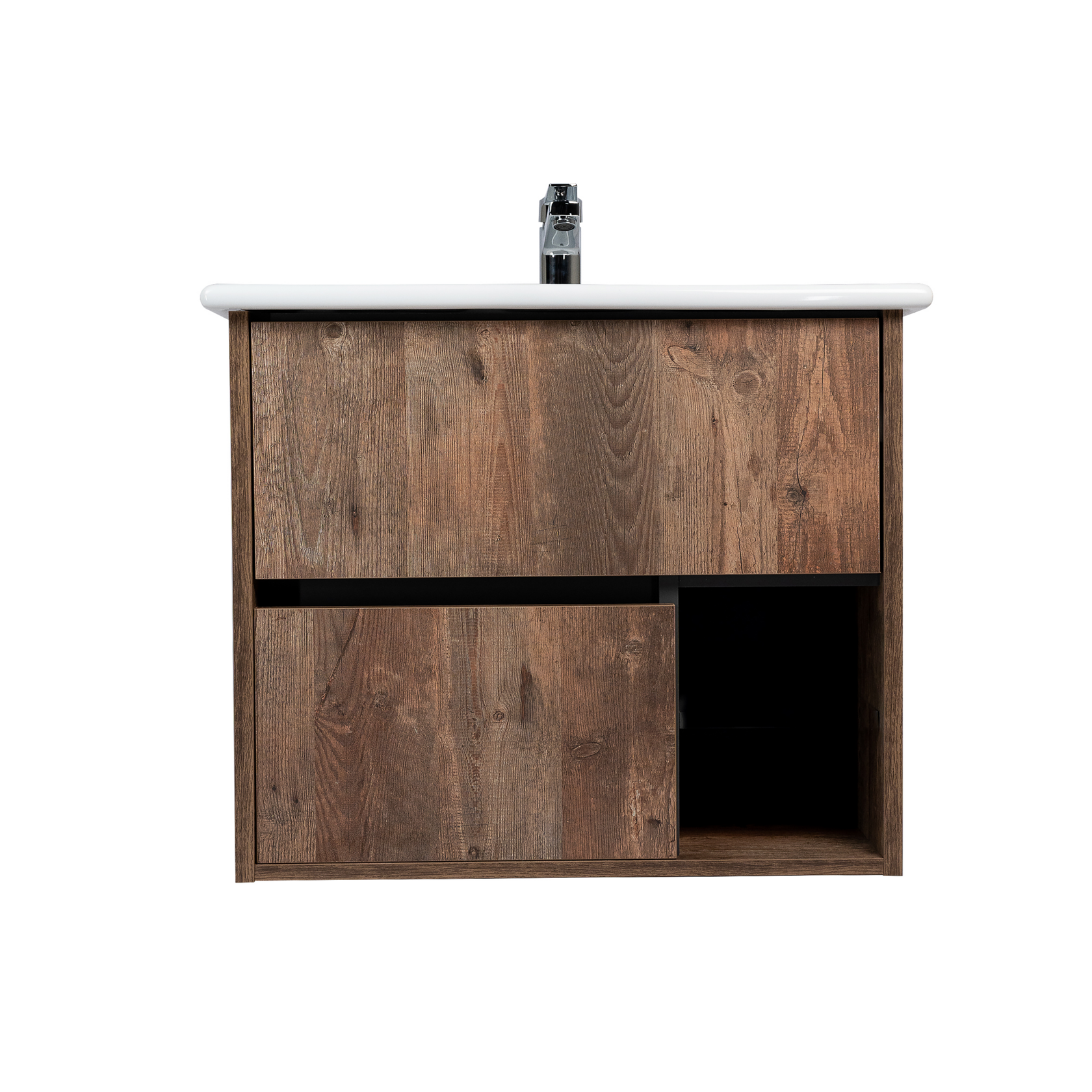Тумба подвесная Viant Люксембург 75 с раковиной Элина 75, два ящика, темное дерево