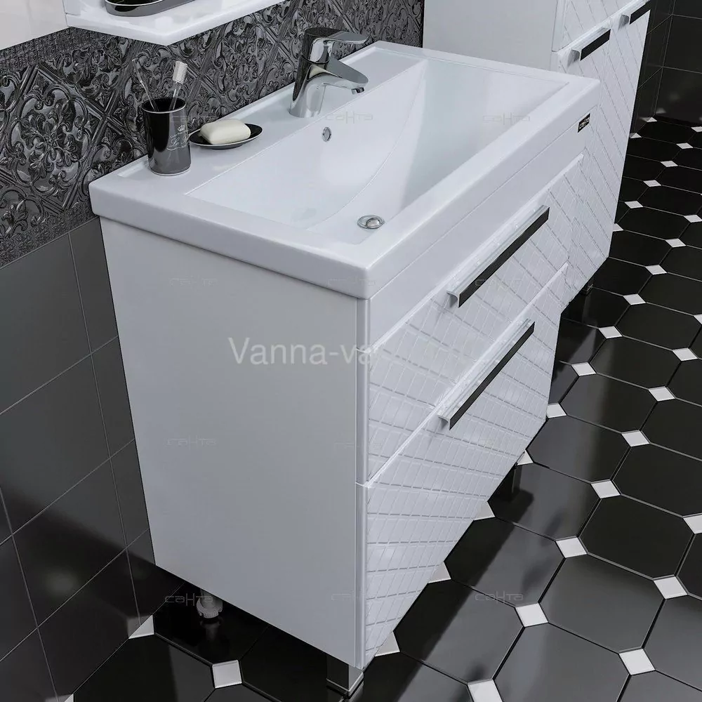 Тумба напольная Санта Калипсо 70 с раковиной Фостер 70, 2 ящика, белая