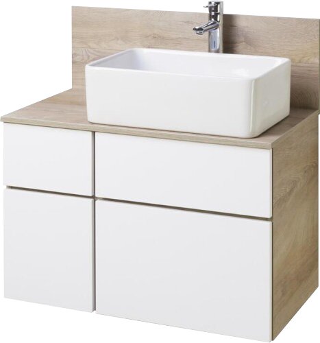Тумба Aquaton Мишель 100 с раковиной Лола 60 подвесная, дуб эндгрейн, белый