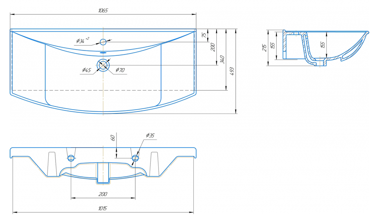 Тумба с раковиной Misty Лувр 105 серый