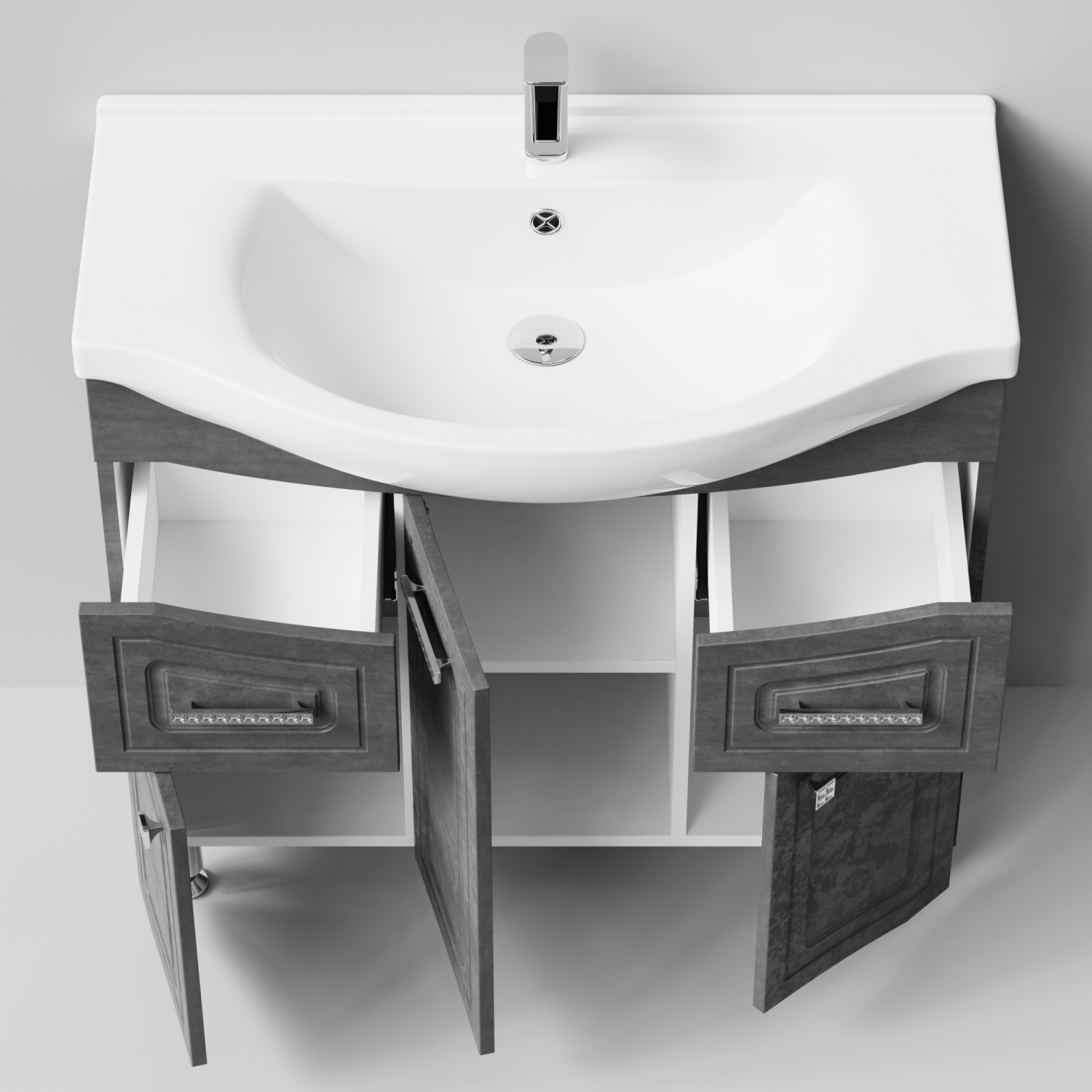 Тумба с раковиной Адам 90 напольная, Серый камень, петли слева