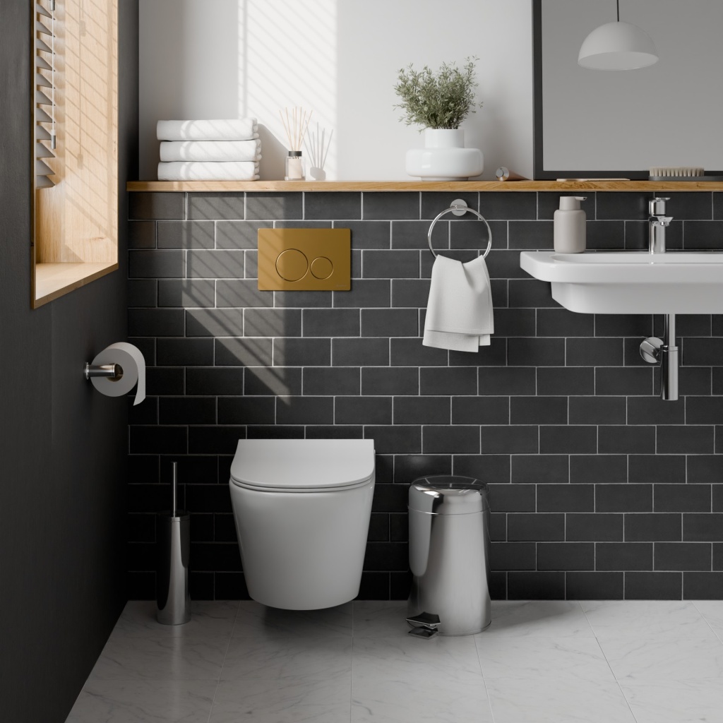 Комплект 3в1 IBERICA BLANCA инсталляция SILENCIO, унитаз BILBAO ALTO белый, кнопка смыва INOX-O золото матовое (IB001.BLA.234.815)