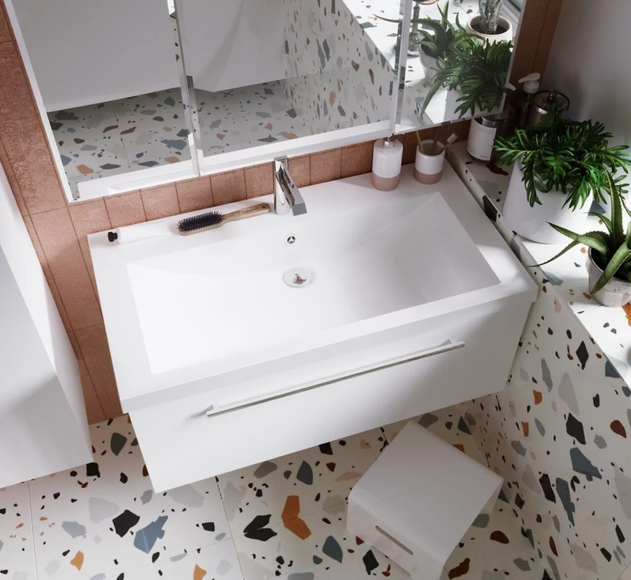 Тумба подвесная 1Marka Соната 90П с раковиной Анита 90, 1 ящик, белый