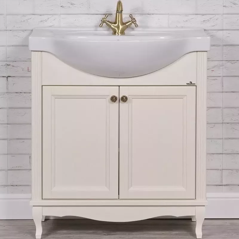 Тумба напольная ValenHouse Эллина 80/2 с раковиной Erica 80, 2 двери, слоновая кость, бронза