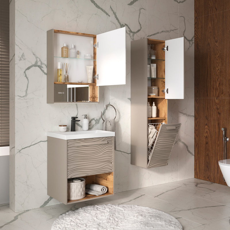 Пенал подвесной EQUIL Gleam 36 подвесной, с корзиной, универсальный R/L, амарок/дуб вотан