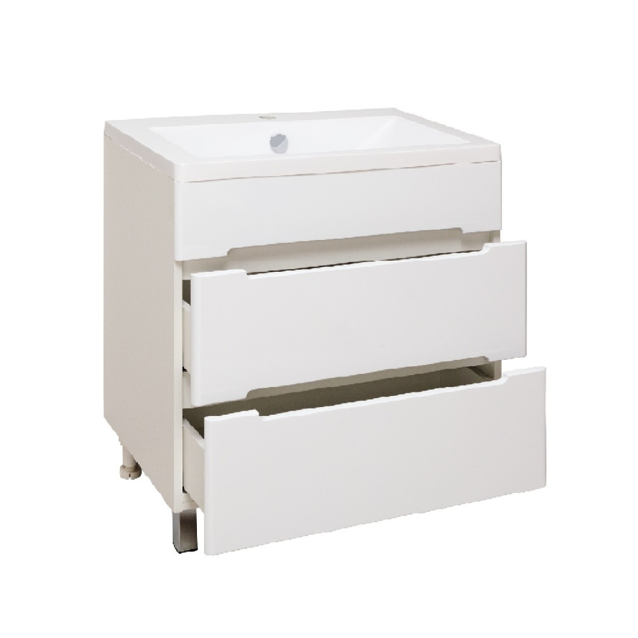 Тумба напольная Runo Парма 60 2 ящика, с раковиной Omega 60, белый