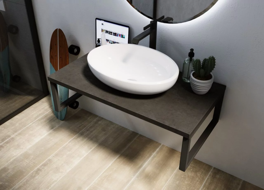 Столешница под накладную раковину 1Marka Grunge loft 80 на кронштейнах, бетон темно-серый