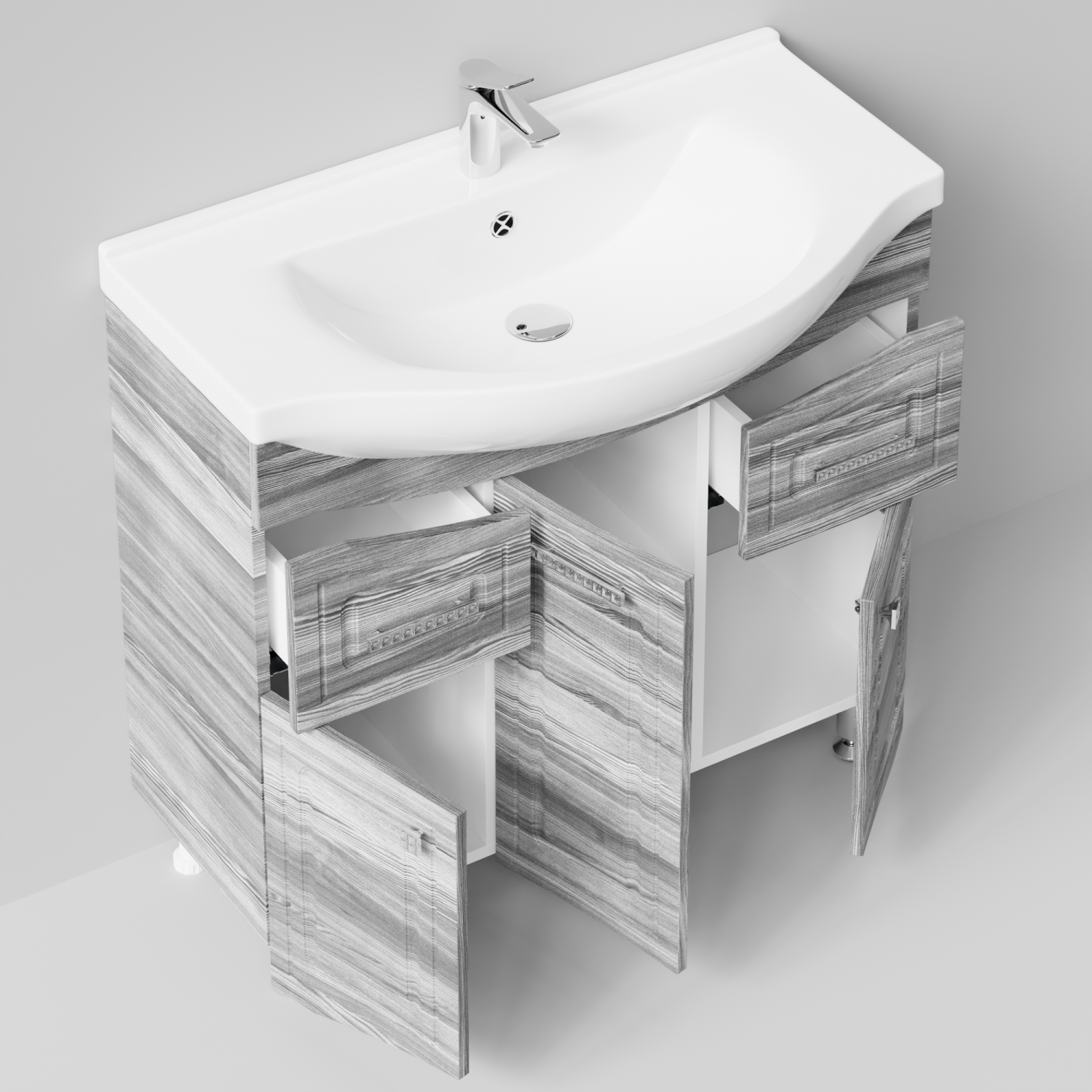 Тумба с раковиной Адам 90 напольная, Лиственница структурная контрастно-серая, петли слева