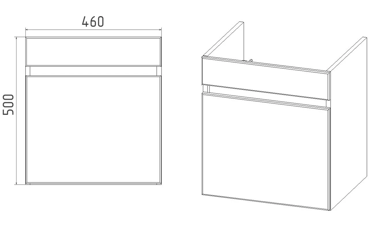 Тумба подвесная Viant Мальта 50 с раковиной Como 50, один ящик, белый/дуб вотан