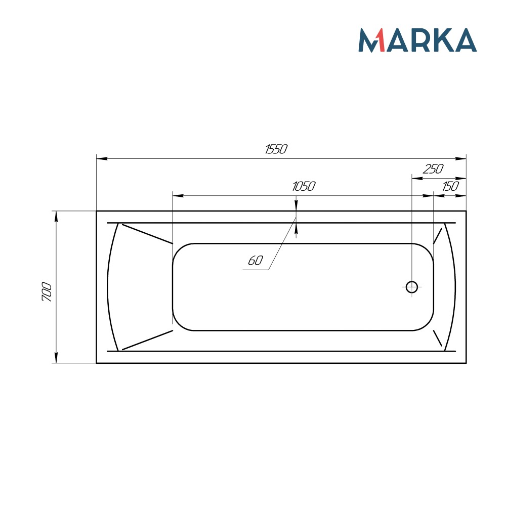Ванна 1Marka MODERN 155*70 Комплект Стандарт 2+
