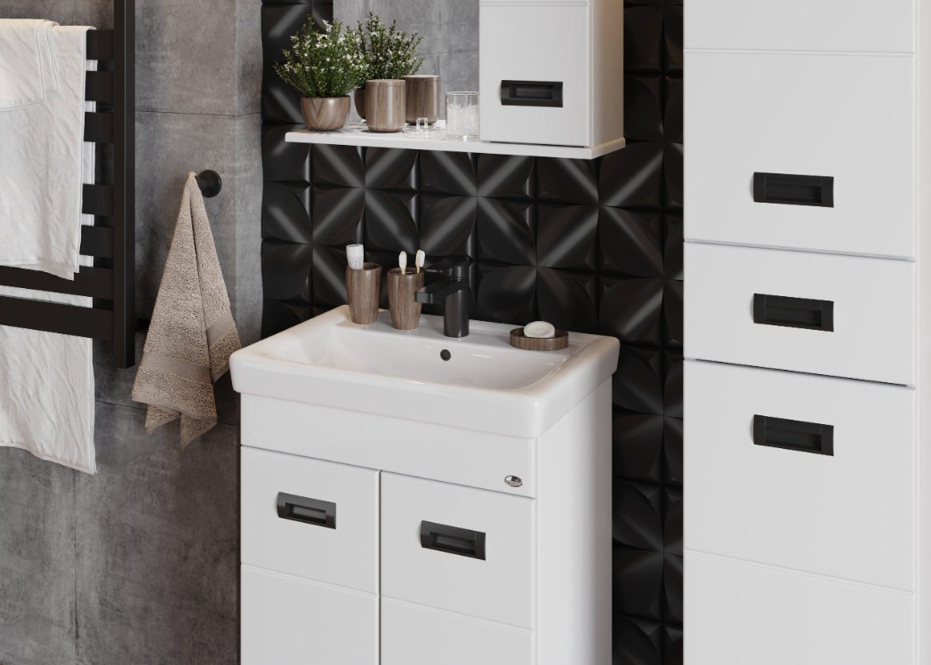 Тумба Onika Балтика-Квадро Black 60 с раковиной Адриана 60, напольная, белая